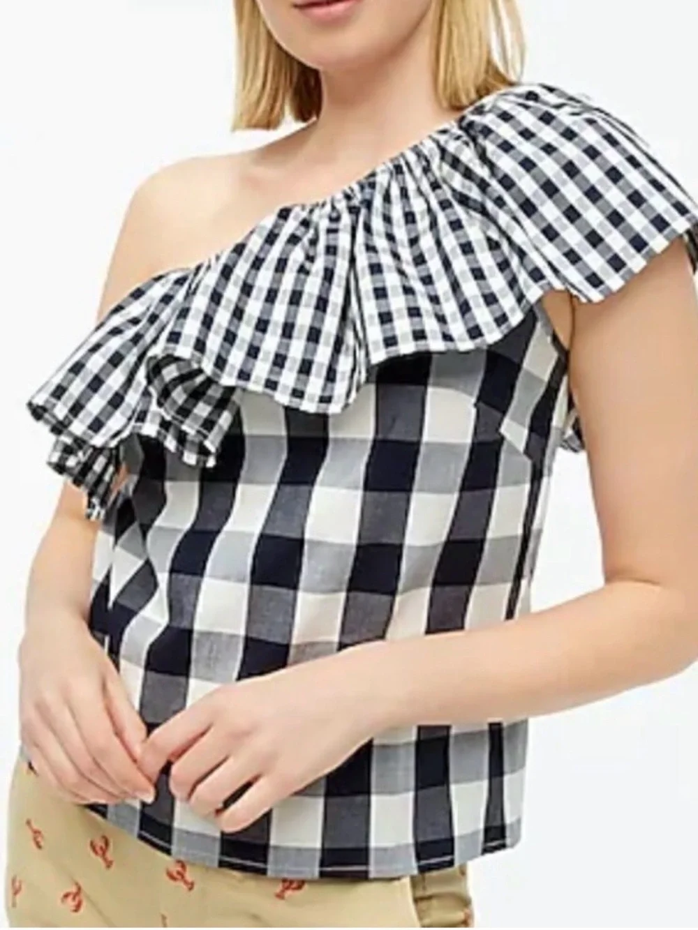 J.Crew Factory Women's One-Shoulder Ruffle Poplin Tank - Picture 1 of 13